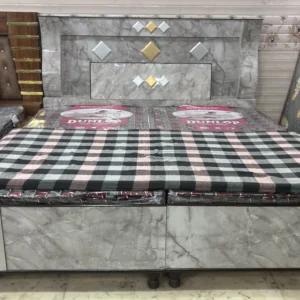 Modern Marble Finish Double Bed with Storage